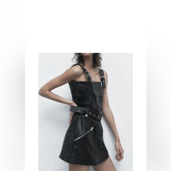NWOT Zara moto genuine leather mini dress Small - Picture 5 of 5